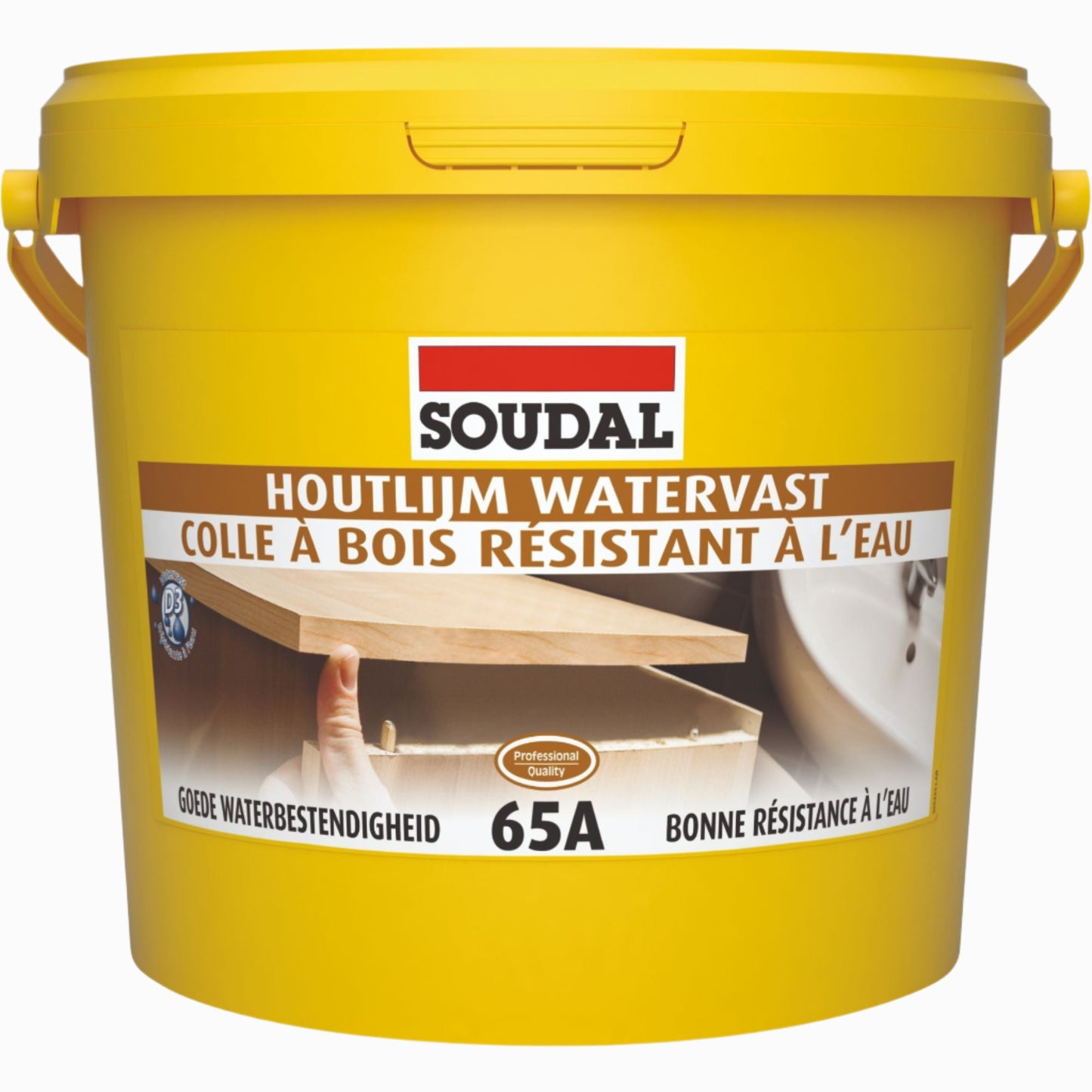 Adeziv de Construcții Soudal 65A - 5kg, transparent, lipire puternică pentru lemn D3, rezistent la umiditate.