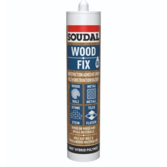 Adeziv Lemn Soudal Wood Fix D4 - 290ml, maro, fixare puternică, rezistentă la umiditate, potrivit pentru construcții și mobilier.
