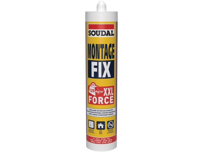 Adeziv de Montaj Soudal Montage Fix - 280ml, pe bază de apă, fără solvenți, aderență inițială ridicată, ideal pentru aplicații interioare.