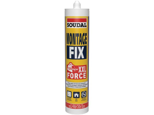 Adeziv de Montaj Soudal Montage Fix - 280ml, pe bază de apă, fără solvenți, aderență inițială ridicată, ideal pentru aplicații interioare.