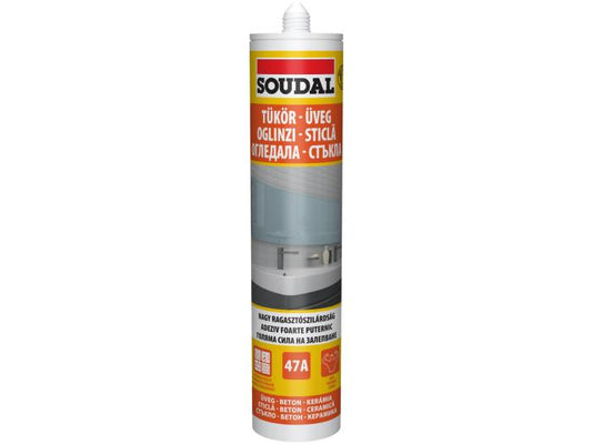 Adeziv pentru Oglinzi Soudal 47A - 280 ml, montaj sigur și durabil, ideal pentru fixarea oglinzilor pe diverse suprafețe.