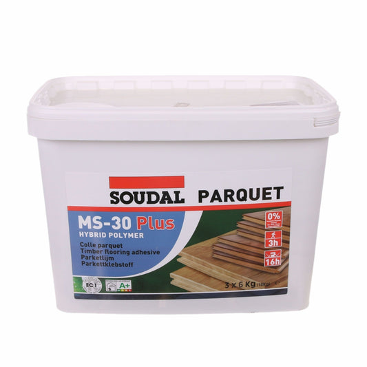 Adeziv Parchet Soudal MS-30 Plus - 18kg, lipire puternică și elastică pentru parchet masiv și stratificat.