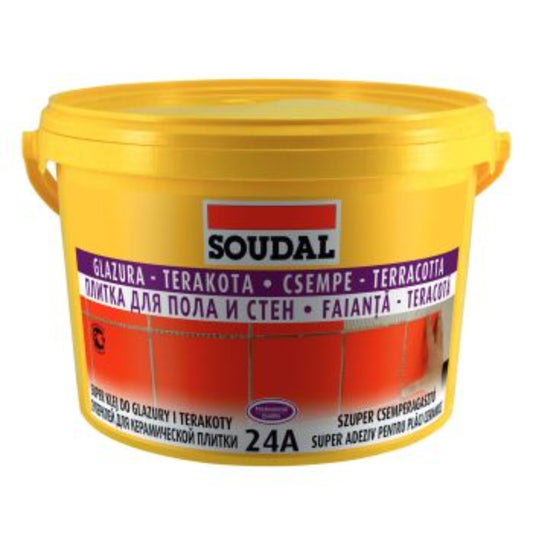 Adeziv Plăci Ceramice Interior Adeziv Plăci Ceramice Interior Soudal 24A - 5kg, gri, fixare puternică, potrivit pentru gresie și faianță în spații interioare.