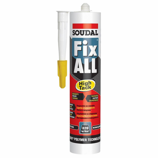 Adeziv Soudal Fix All High Tack - Alb, 290ml, fixare instantanee și rezistență maximă pentru construcții și industrie.