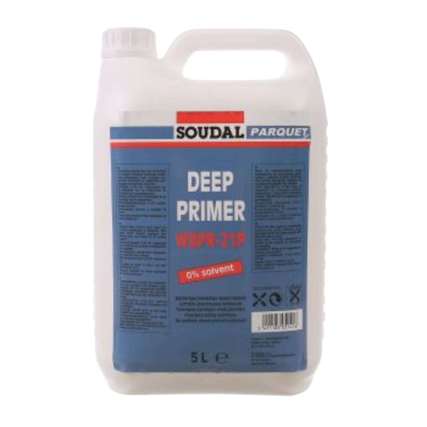 Amorsă pentru Adeziv Parchet Soudal WBPR-21P - 5L, îmbunătățește aderența și protejează substratul împotriva umidității.