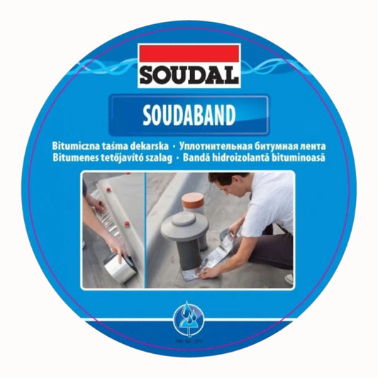 Bandă Bituminoasă Soudal - 30cm x 10m, bitum cu folie plastifiată, autoadezivă, etanșare și protecție impermeabilă.