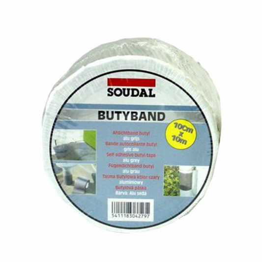 Bandă Butilică Soudal Butyband-Aluminiu - 22,5cm x 10m, etanșare și protecție impermeabilă pentru acoperișuri și structura.