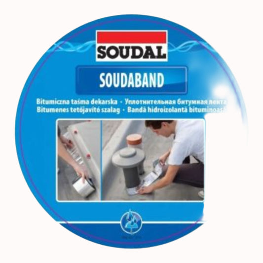Bandă Bituminoasă Soudal - 30cm x 10m, cu folie de aluminiu, hidroizolație și protecție pentru acoperișuri și jgheaburi.