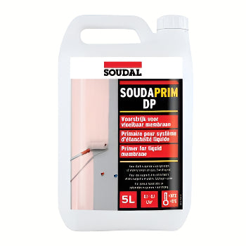 Grund Hidroizolant Soudal Soudaprim - 5L, îmbunătățește aderența membranelor hidroizolatoare, reduce absorbția și stabilizează substratul.