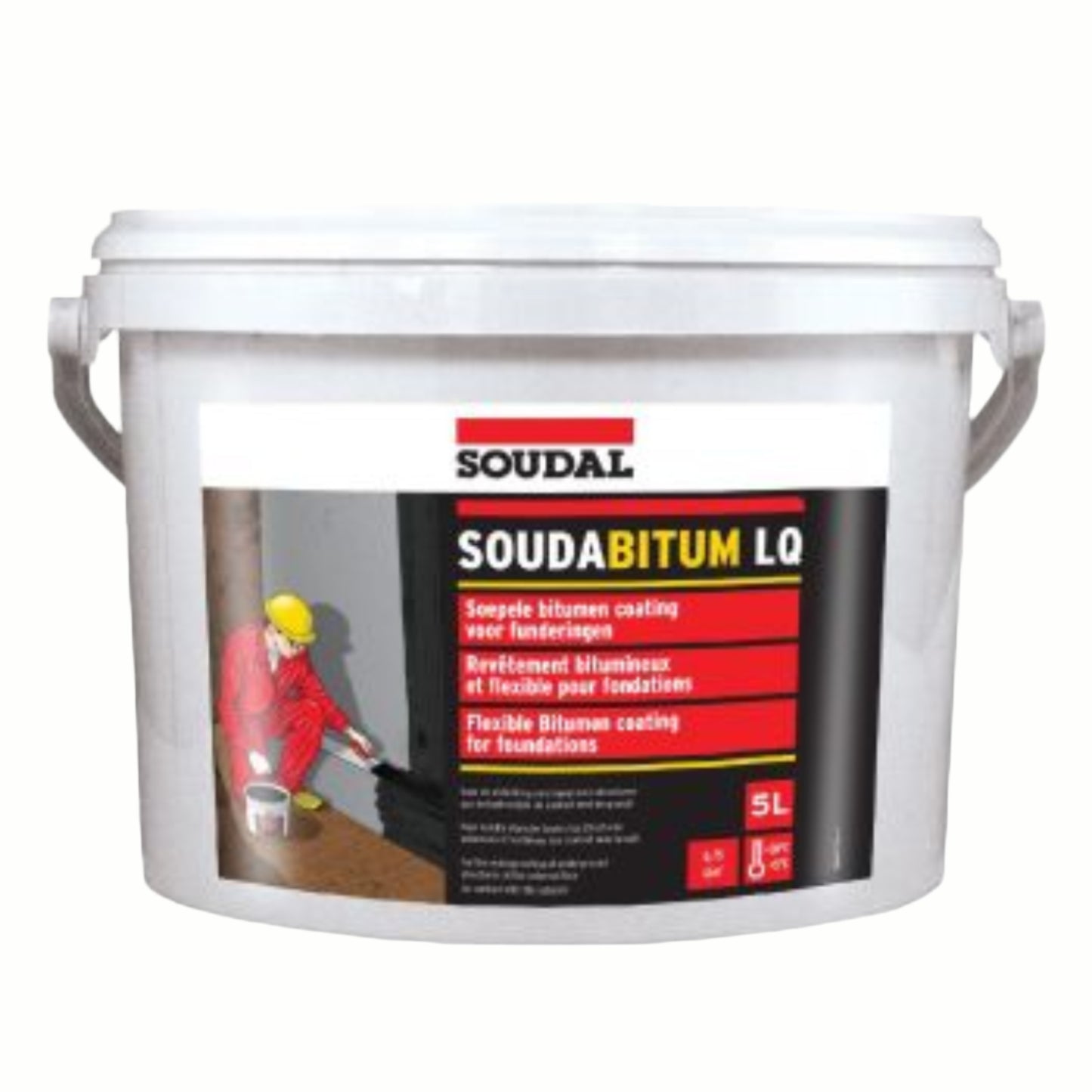 Hidroizolație Flexibilă Soudal Soudabitum LQ - 5L, protecție împotriva infiltrațiilor, rezistentă la apă și variații de temperatură.