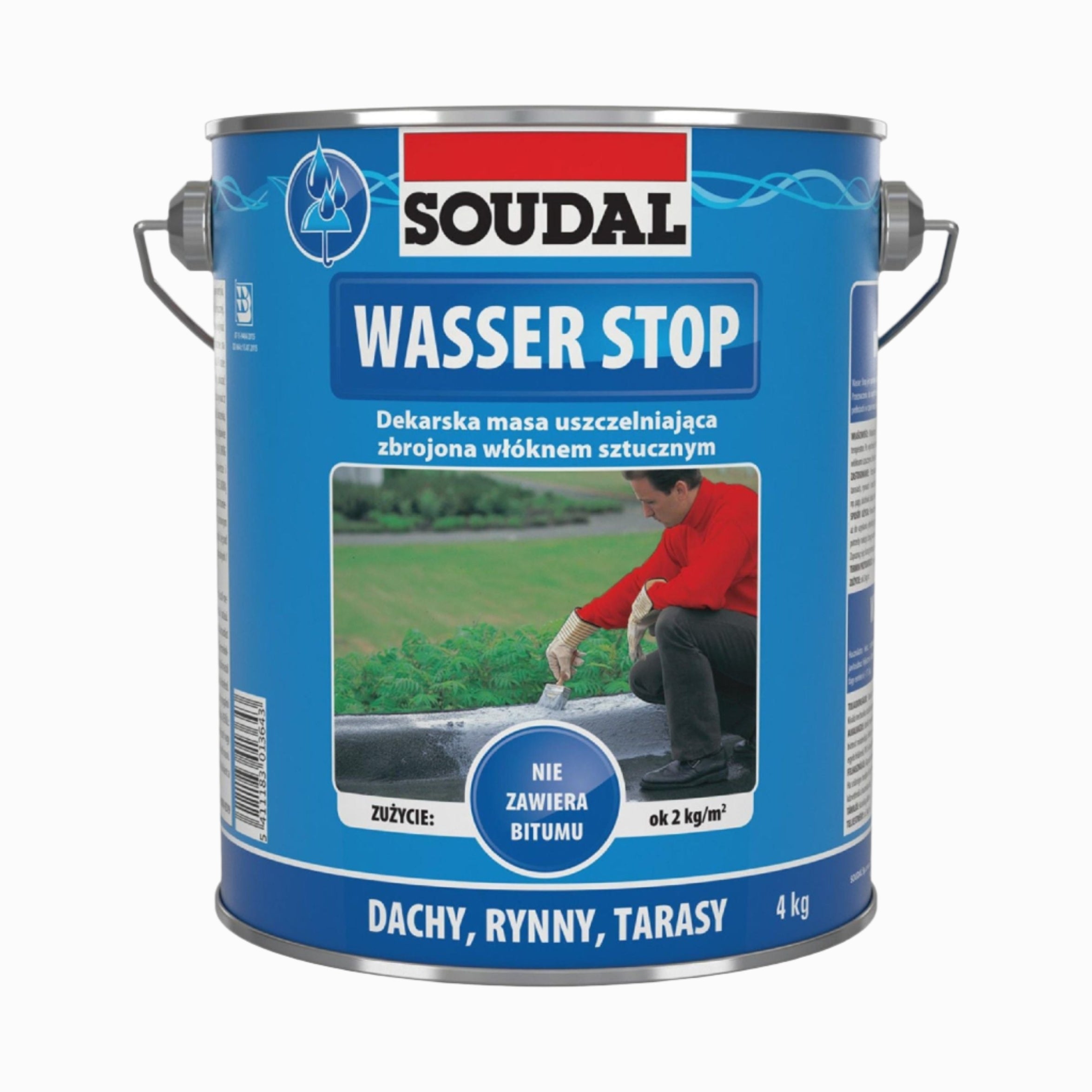 Hidroizolație Pastă Soudal Wasser Stop - 4kg, protectie impermeabilă cu fibre ranforsate pentru acoperișuri, fundații și terase.
