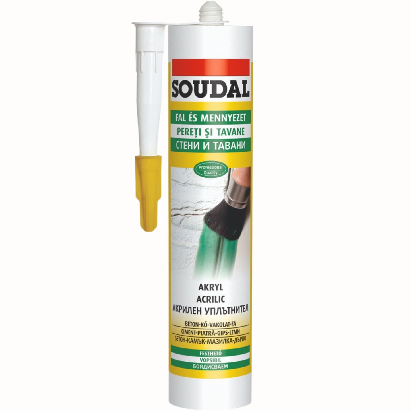 Mastic Acrilic Soudal - Alb, 280ml, etanșare și umplerea rosturilor la uși și ferestre.