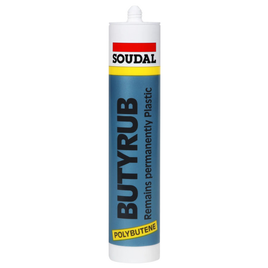 Mastic Butilic Soudal Butyrub - Alb, 300ml, etanșare elastică și rezistentă la umiditate și variații de temperatură.