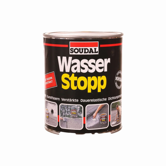 Pastă Hidroizolantă Soudal Wasser Stop - 750ml, gri, etanșare și protecție impermeabilă pentru acoperișuri și suprafețe expuse.