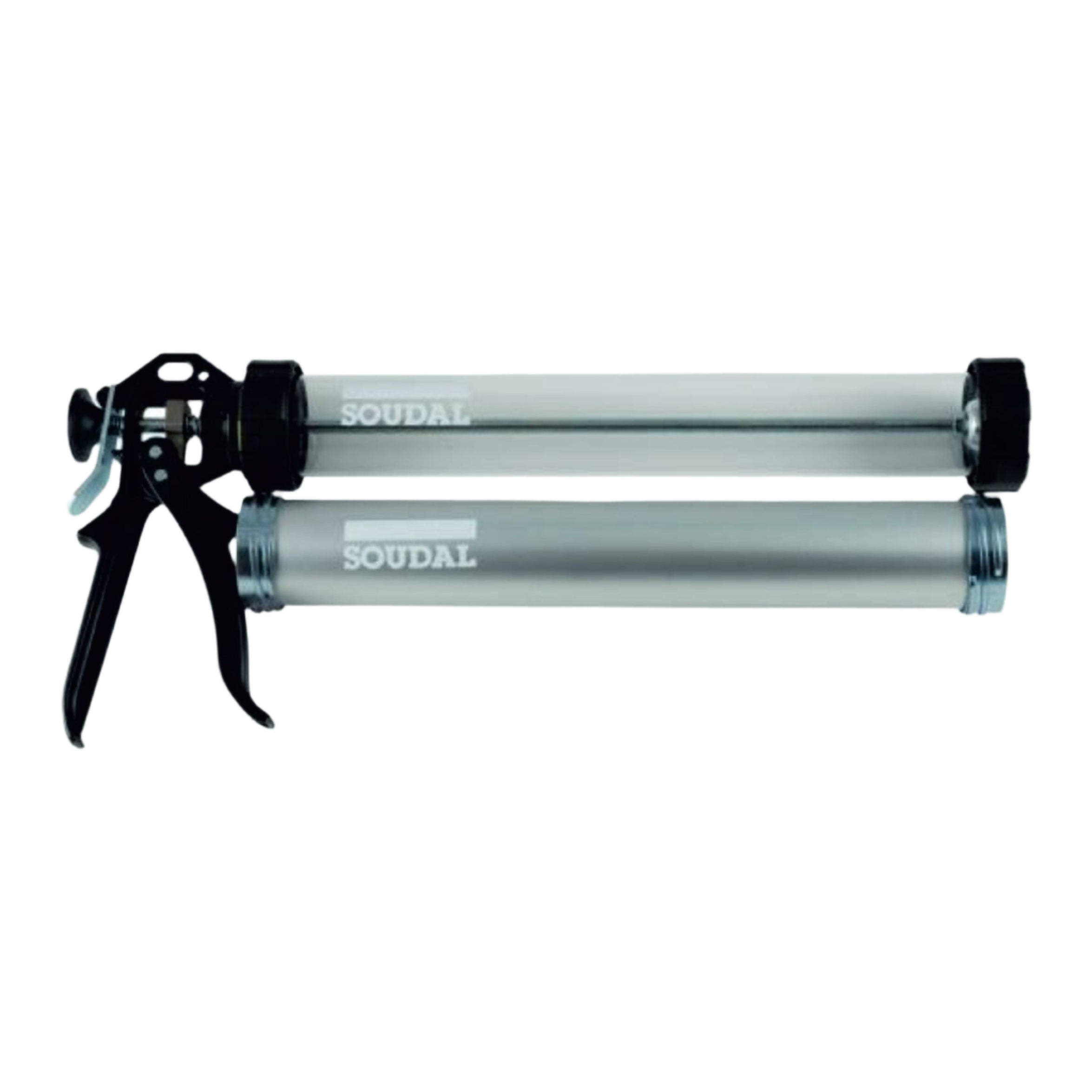 Pistol Silicon Soudal - 600ml, metal, aplicare tip salam, ideal pentru etanșanți și adezivi.