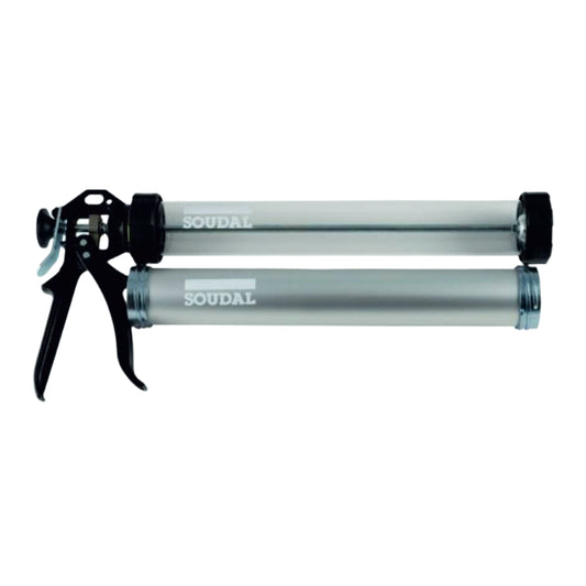 Pistol Silicon Soudal - 600ml, metal, aplicare tip salam, ideal pentru etanșanți și adezivi.