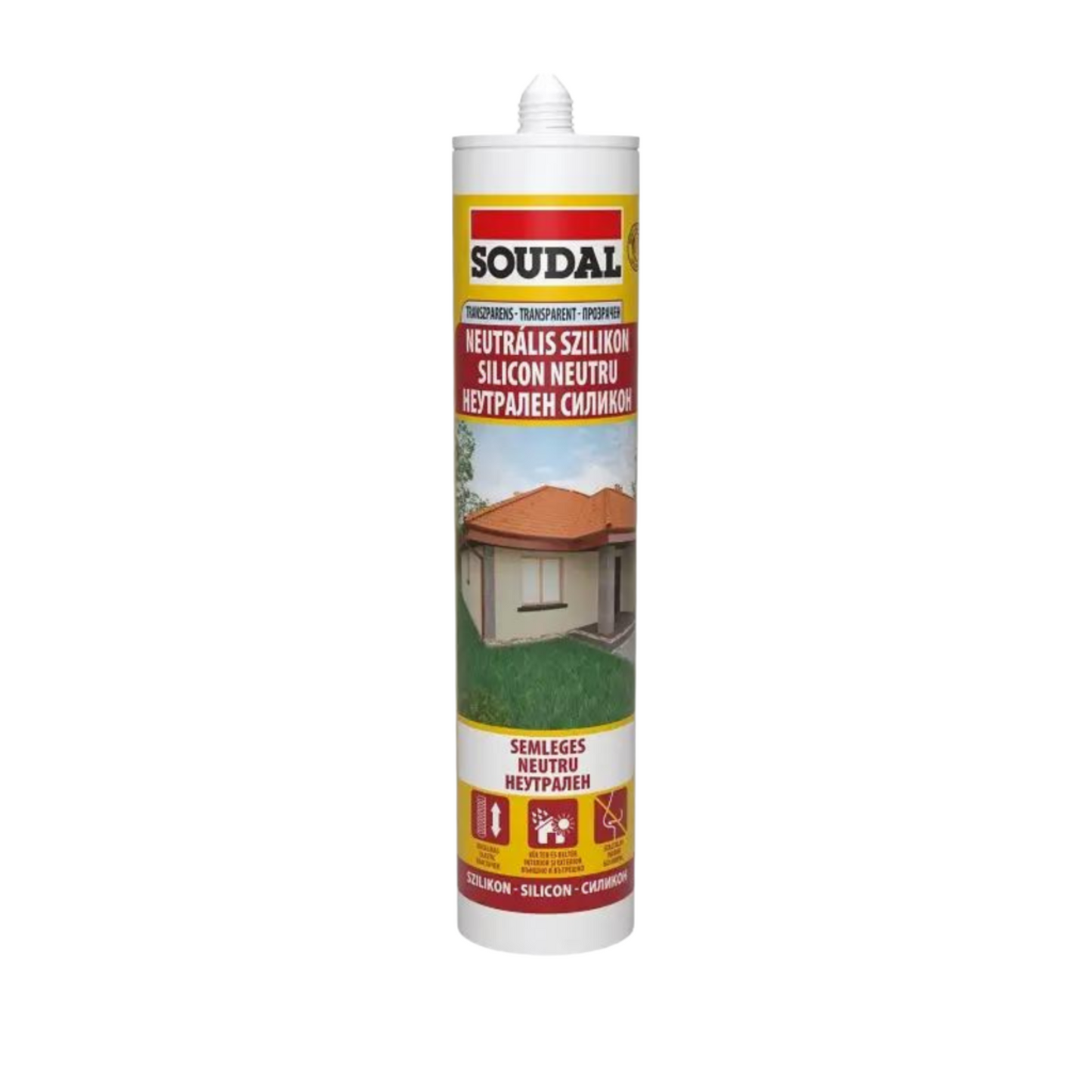 Silicon Neutru Soudal - Transparent, 280ml, etanșare flexibilă pentru construcții și industrie.