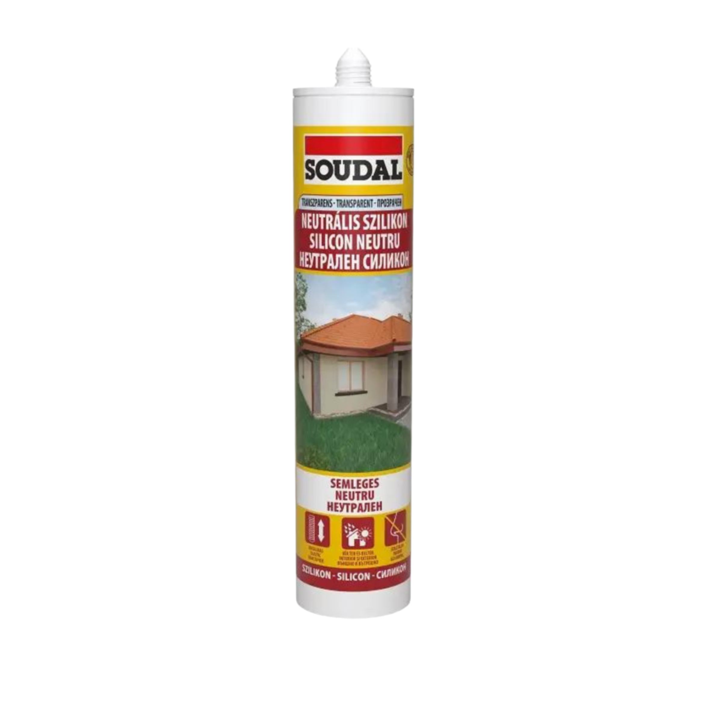 Silicon Neutru Soudal - Transparent, 280ml, etanșare flexibilă pentru construcții și industrie.