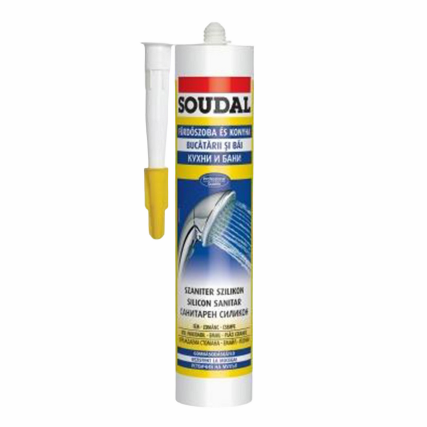 Silicon Sanitar Soudal - Alb, 280ml, etanșare antibacteriană pentru băi și bucătării.