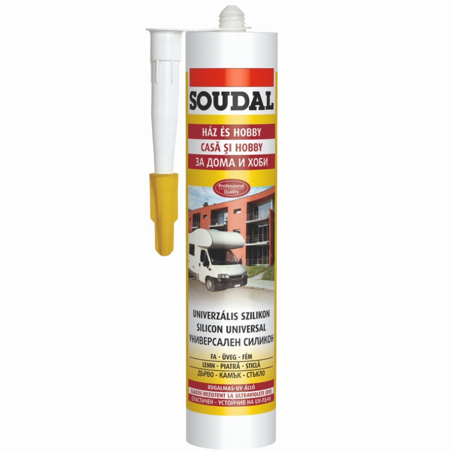 Silicon Universal Soudal - 280ml, etanșare și fixare pe multiple suprafețe, rezistență la apă și intemperii.