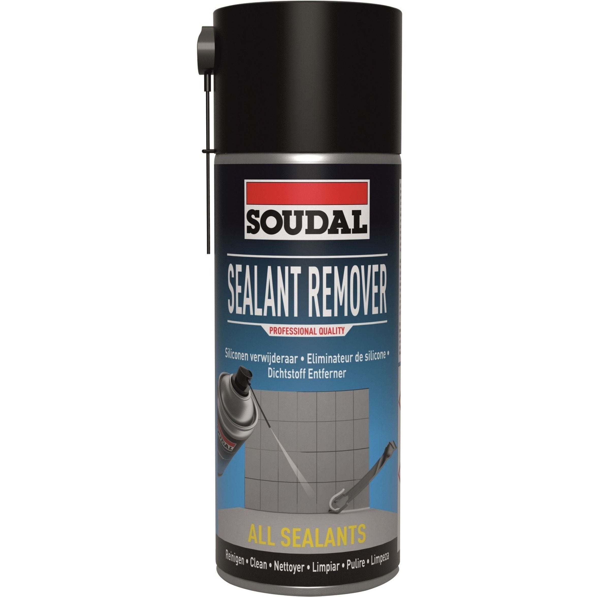 Spray Curățare Masticuri Întărite Soudal - 400ml, soluție eficientă pentru îndepărtarea siliconului, poliuretanului și adezivilor întăriți.