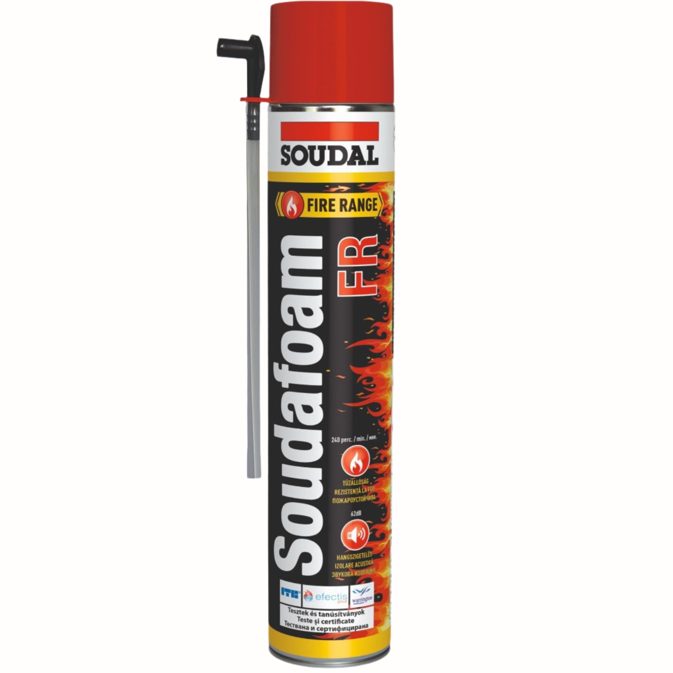 Spumă Poliuretanică Soudal Antifoc - 750ml, roz, aplicare manuală, protecție la foc și izolare termică