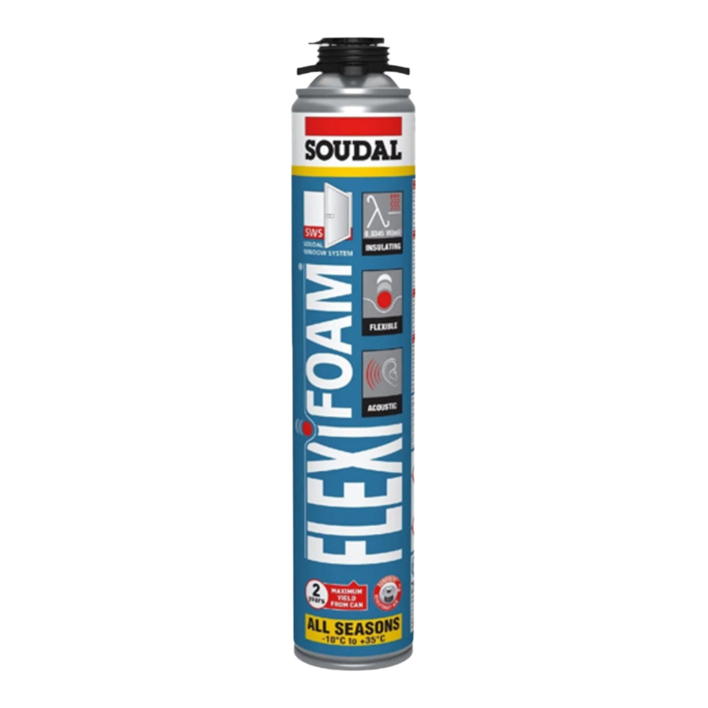 Spumă Poliuretanică Soudal Flexifoam - 750ml, aplicare cu pistol, ultra-flexibilă, etanșare și izolare durabilă.